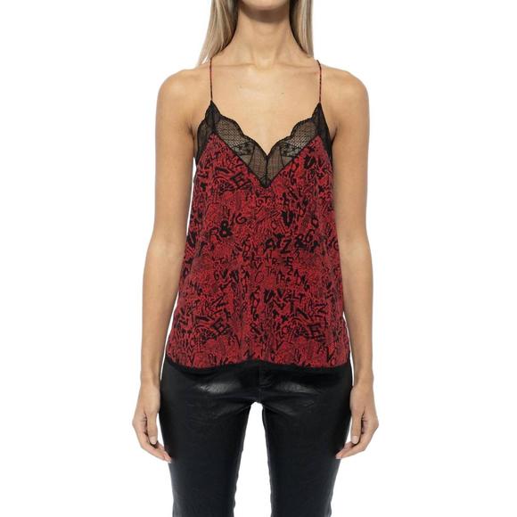 NEW ZADIG & VOLTAIRE christy soft wild voltaire cami in crimson